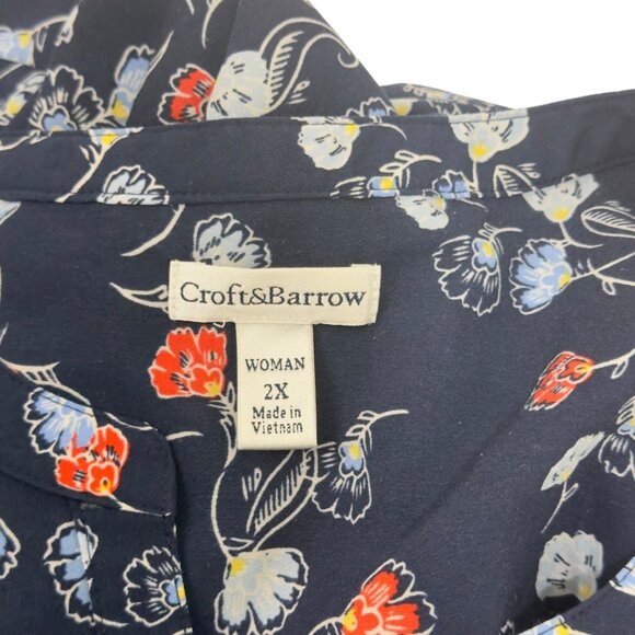 Croft & Barrow Womens 2X Sleeveless Floral Tunic Top Polyester Navy Red Blue - Picture 3 of 13